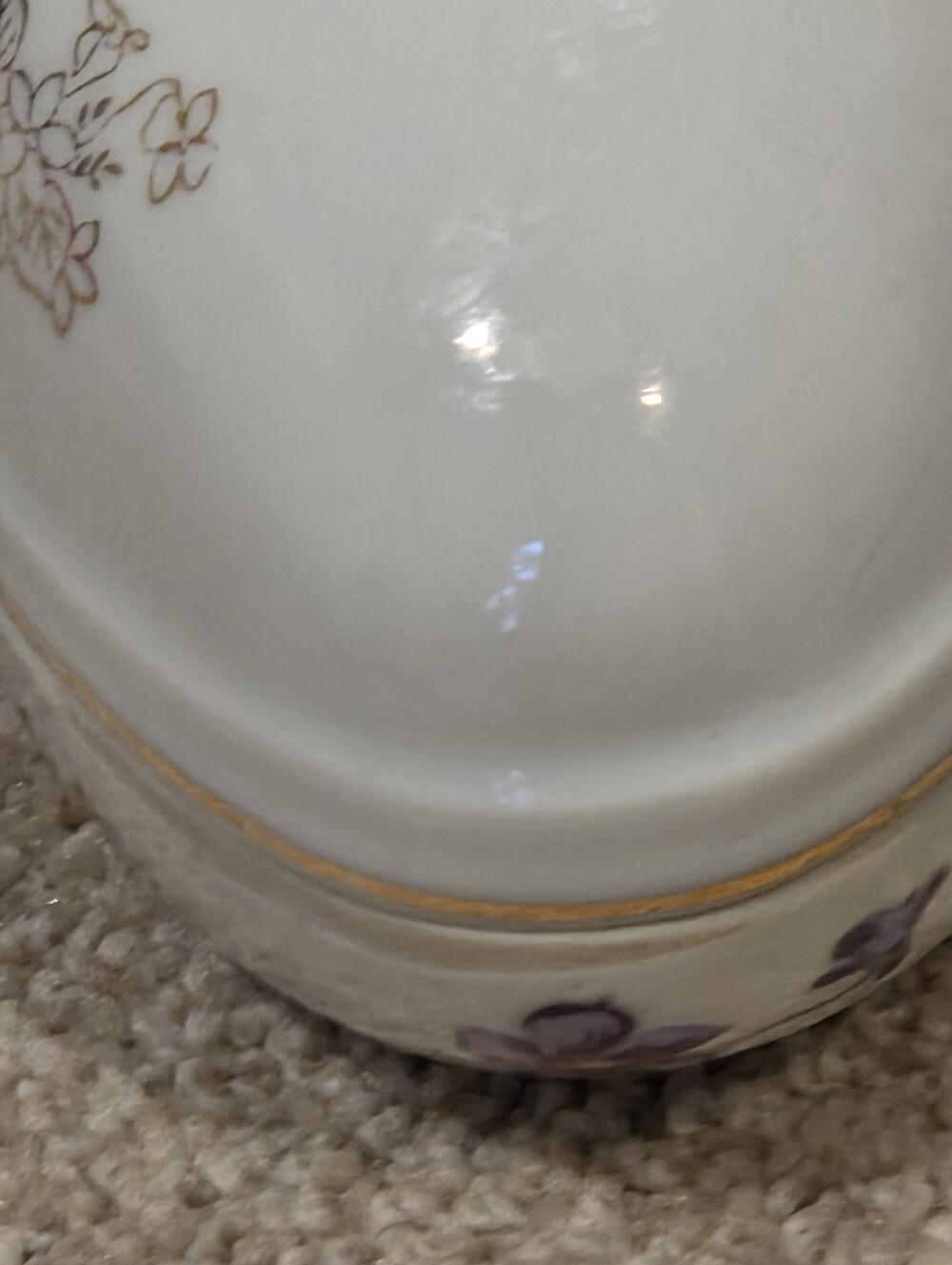 Lefton China Floral Egg Trinket Box with Purple Violets - Picture 5 of 9